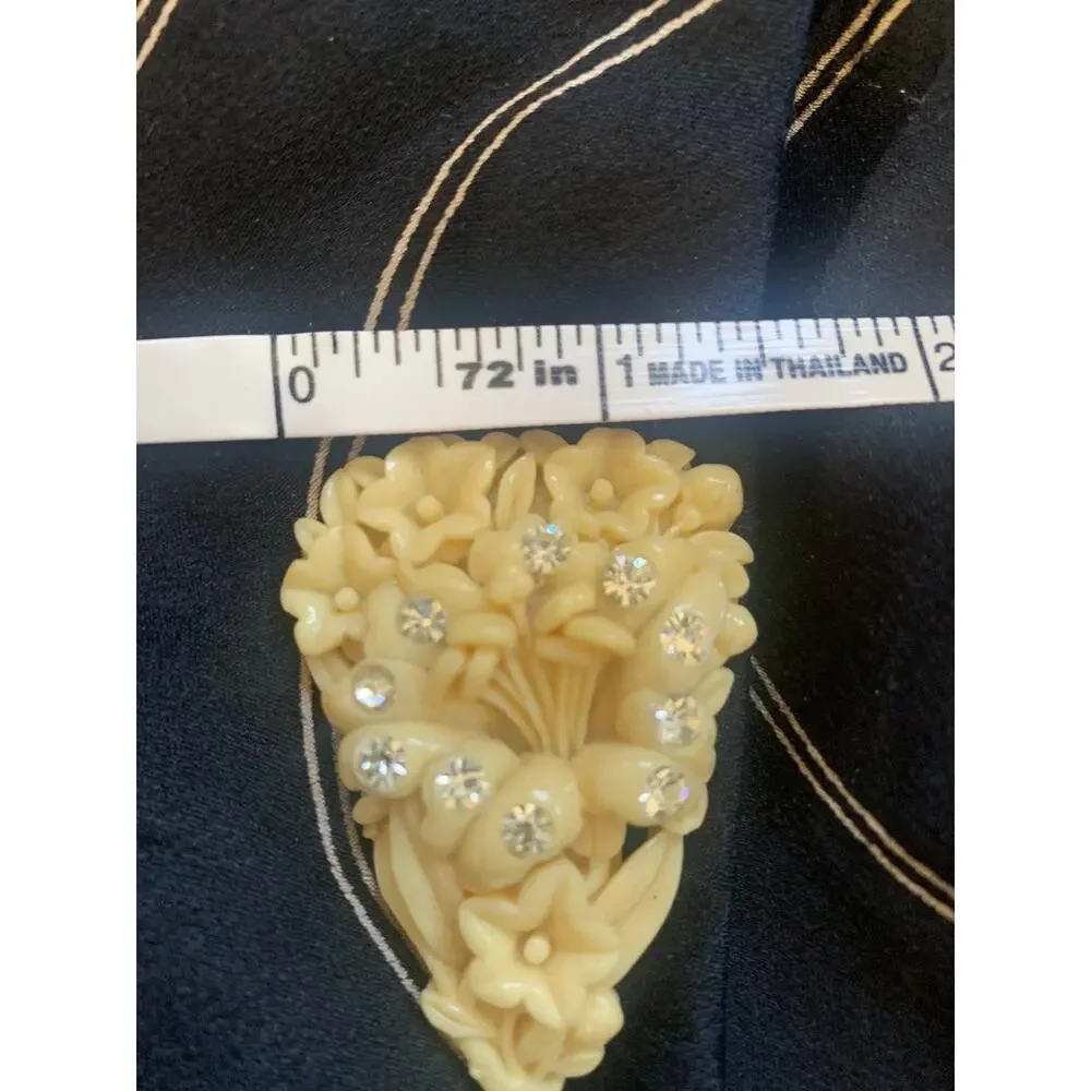 Vintage Early 1900s Bakelite Clip | Rhinestone Adorned Bakelite Dress Clip